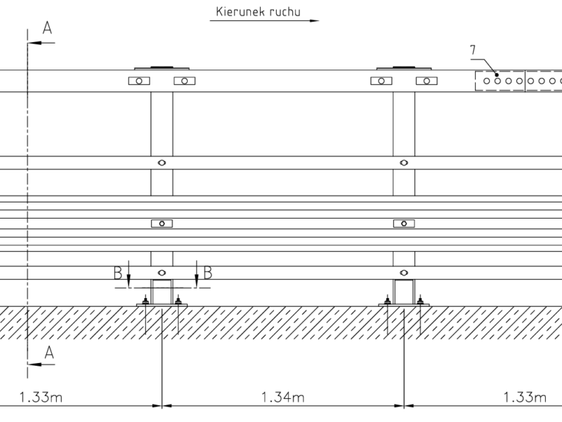 Barieroporęcz mostowa H2W3A słup co 1,33m , h=1320mm
