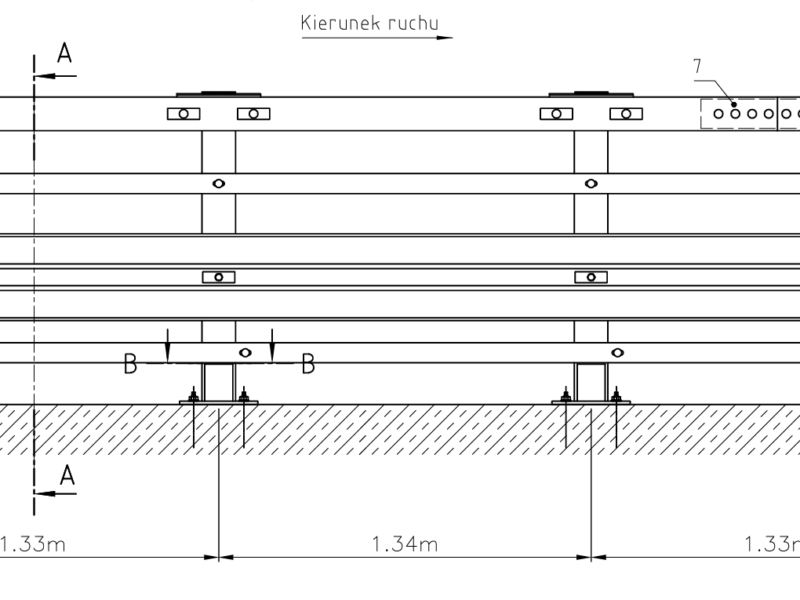 Barieroporęcz mostowa H2W2A słup co 1,33m , h=1120mm